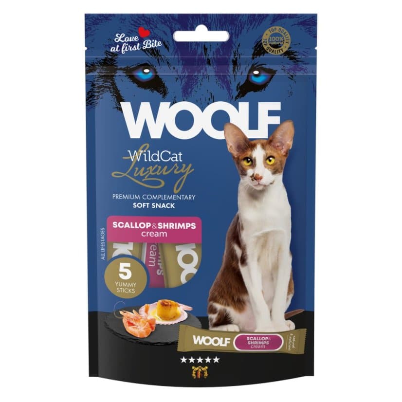 WOOLF WILDCAT LUXURY CAT CREAM 5 STK, SCALLOP AND SHRIMPS