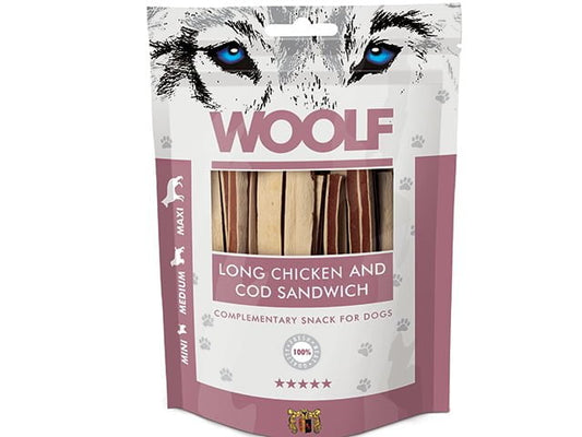WOOLF CHICKEN & COD SANDWICH LONG 100G