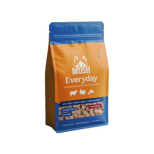 MUSH Everyday Blue – Frysetørret fuldfoder (okse, kalkun og laks)