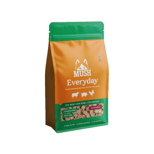 MUSH Everyday Green – Frysetørret fuldfoder (okse, gris og kylling)