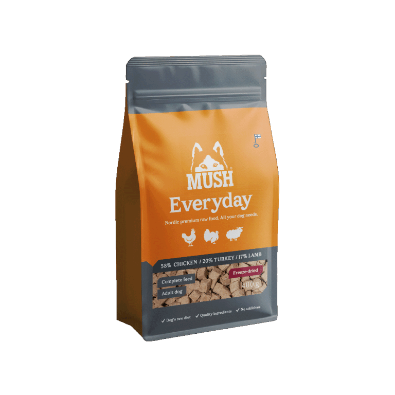 MUSH Everyday Grey – Frysetørret fuldfoder (kalkun, kylling og lam)