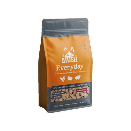 MUSH Everyday Grey – Frysetørret fuldfoder (kalkun, kylling og lam)
