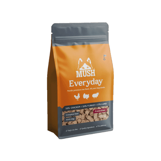 MUSH Everyday Grey – Frysetørret fuldfoder (kalkun, kylling og lam)