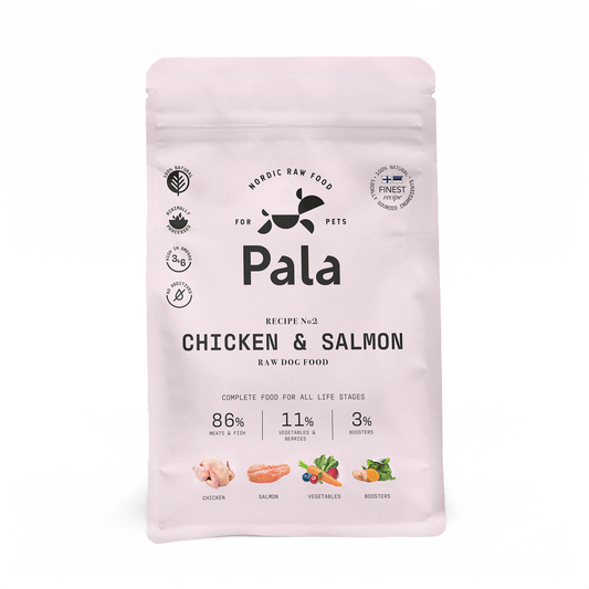 Pala complete raw dog food, Chicken and Salmon recipe