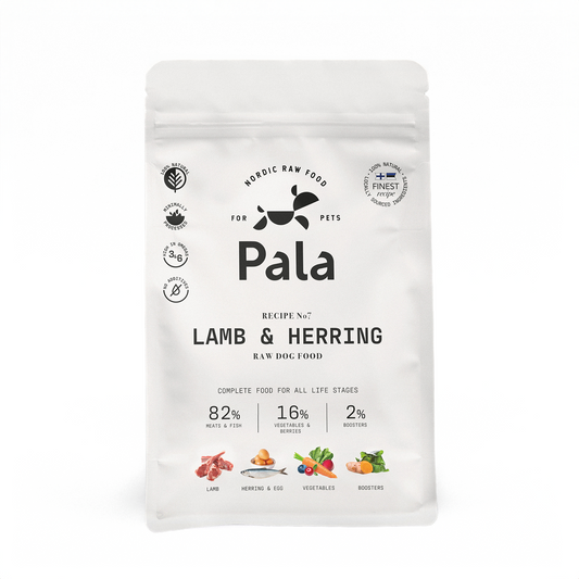 Pala complete raw dog food, Lamb and Herring recipe